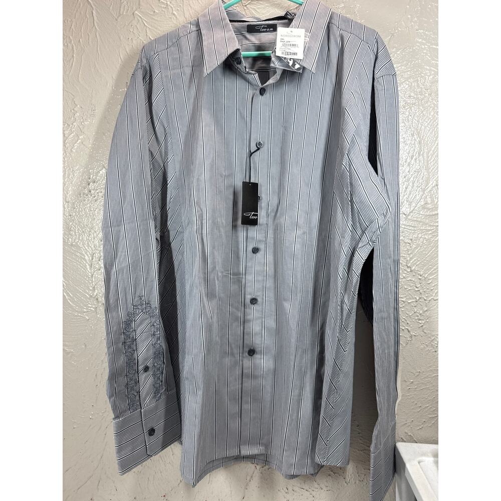 Two AM Button Up Shirt Mens Striped Embroidered Long‎ Sleeve Size XXL NWT